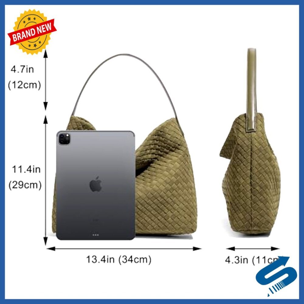 Large Woven Suede Hobo Tote with Detachable Crossbody Strap - Picture 4 of 7